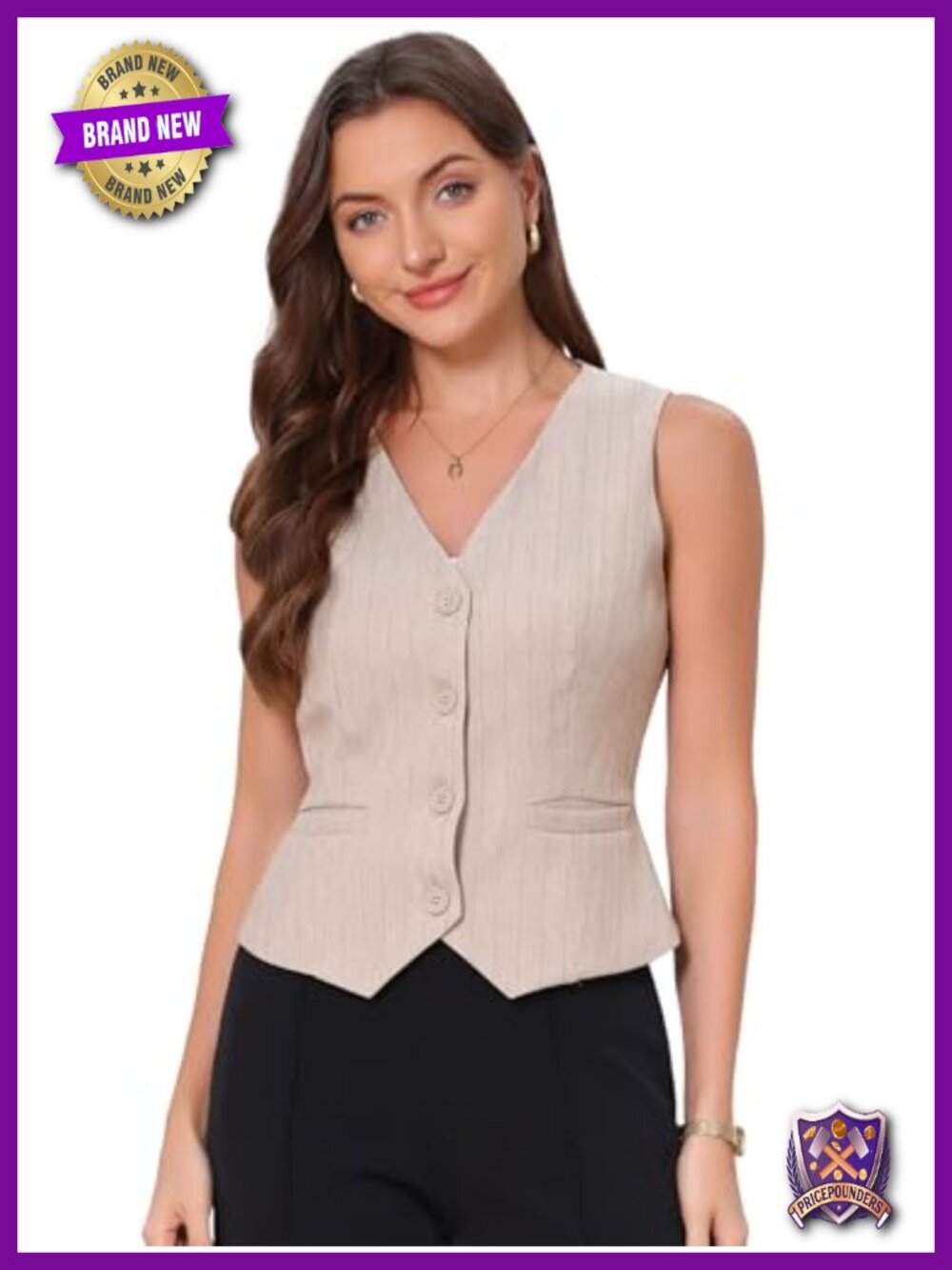 Sleeveless V Neck Striped Suit Blazer Vest Button Down Waistcoat